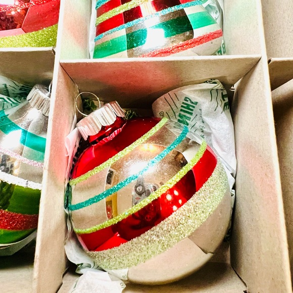 9 Radko Christmas Reflector Teardrop Bell Ball Glass Ornaments Glitter Stripes - Picture 6 of 13